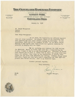 1932 Billy Evans Signed Typed Letter On Cleveland Baseball Company Letterhead (PSA/DNA)